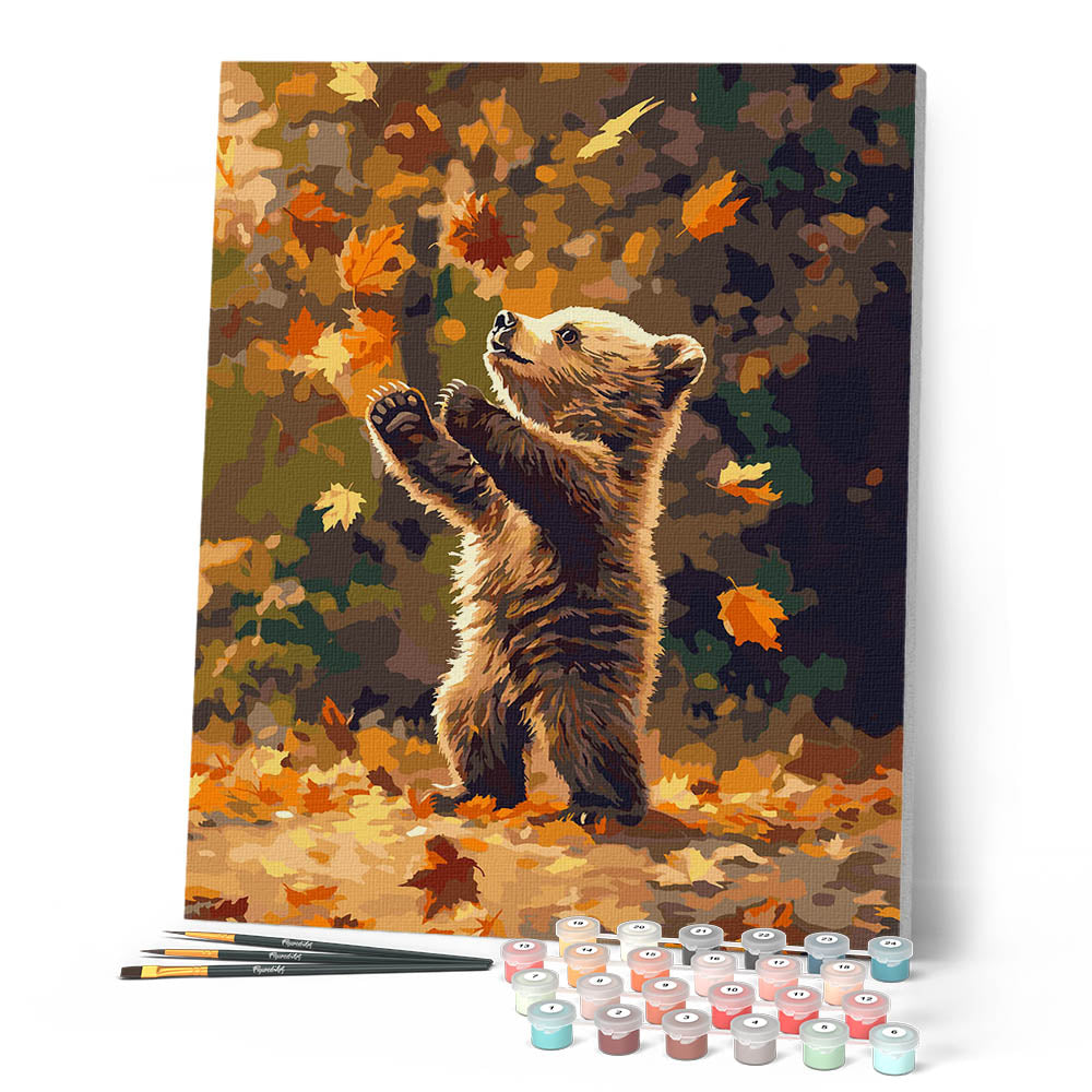 Peinture Par Numéros - Ourson Et Feuilles Tombantes