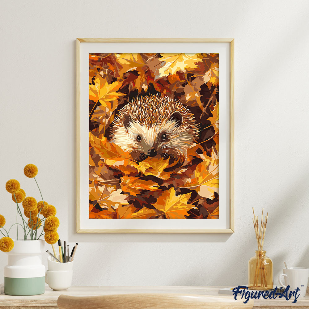 Peinture Par Numéros - Hérisson Dans Les Feuilles D'Automne