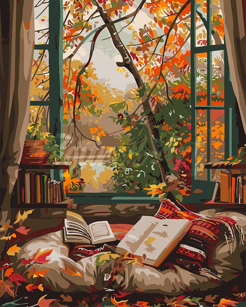 Pintura por números - Lectura acogedora en otoño