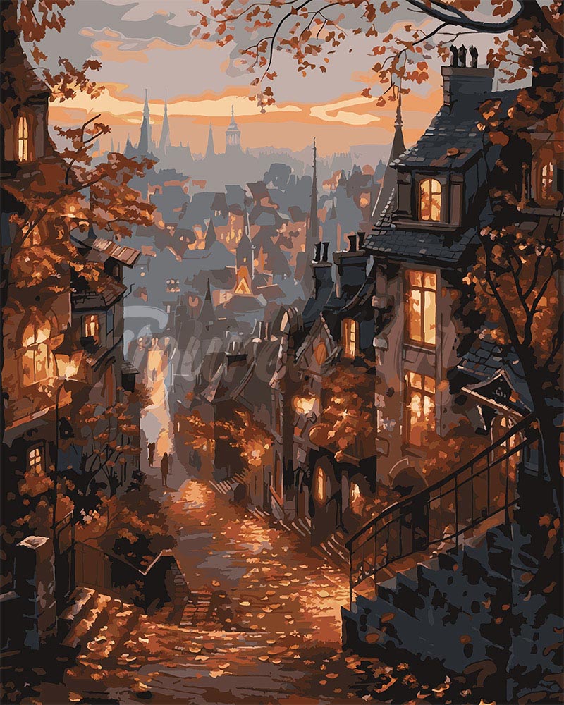 Peinture Par Numéros - Rue D'Automne Et Vieille Ville