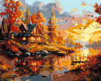 Peinture Par Numéros - Coucher De Soleil Automnal Près De La Cabane