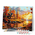 Peinture Par Numéros - Coucher De Soleil Automnal Près De La Cabane