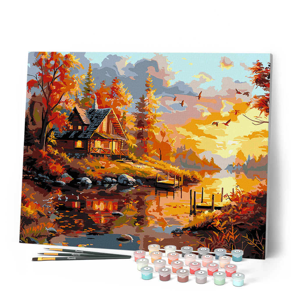 Peinture Par Numéros - Coucher De Soleil Automnal Près De La Cabane