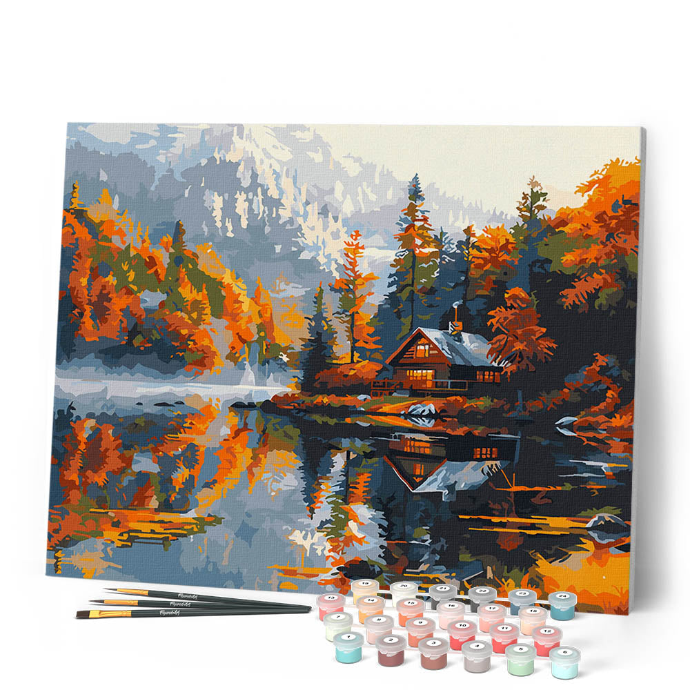 Peinture Par Numéros - Cabane Au Bord Du Lac En Automne