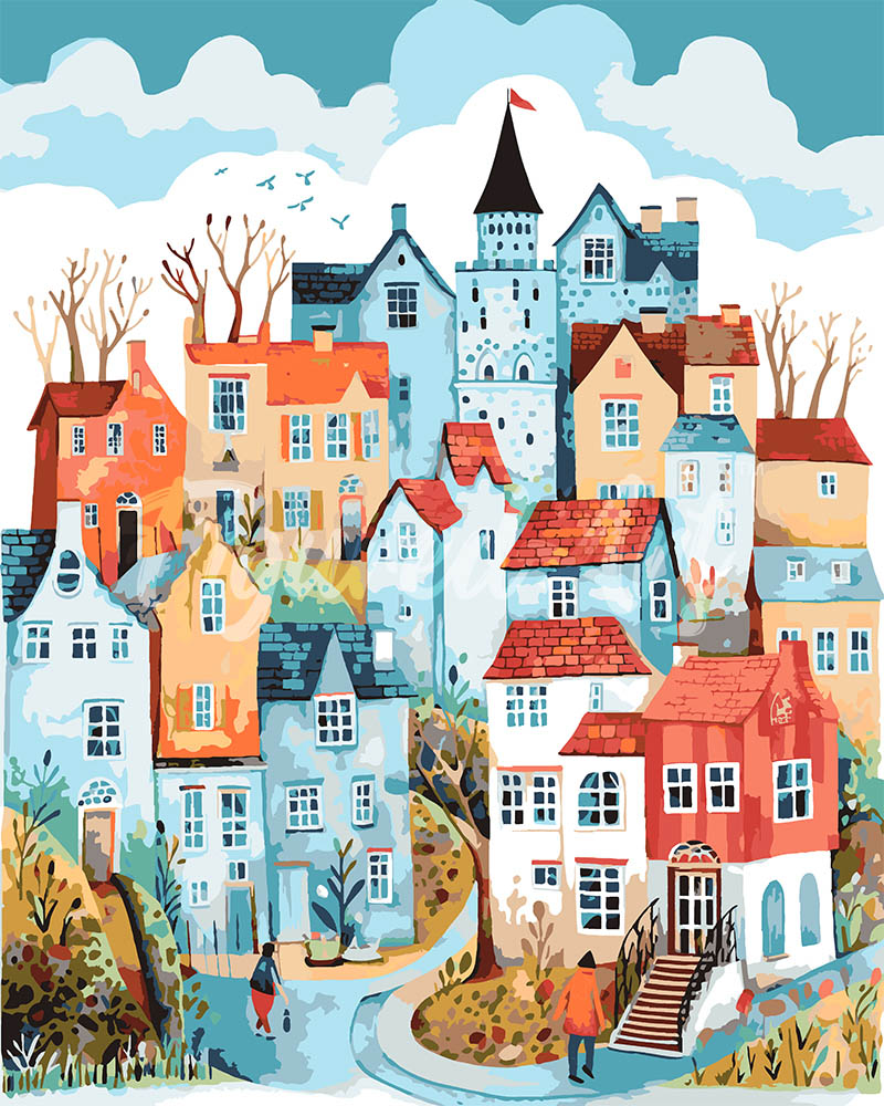 Peinture par numéros Figured'Art Village enchanté bleu