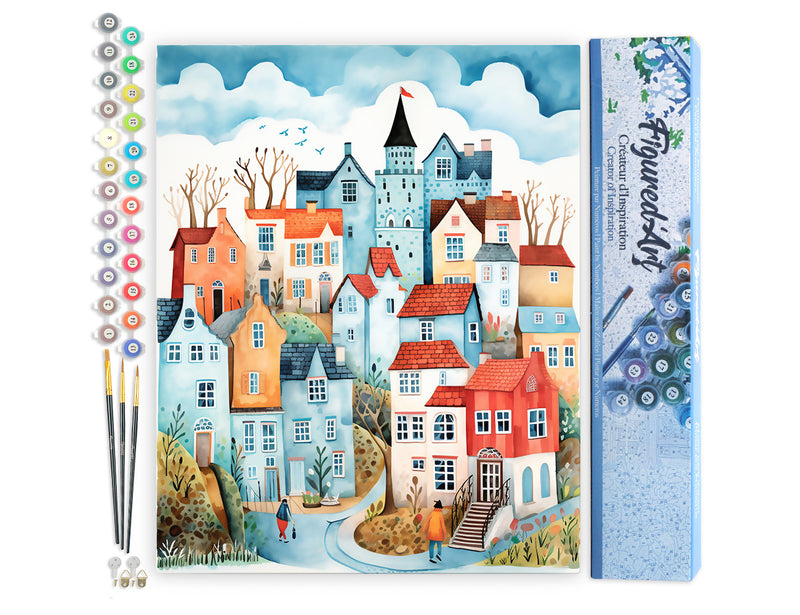 Peinture Par Numéros - Peinture Par Numéros - Village Enchanté Bleu