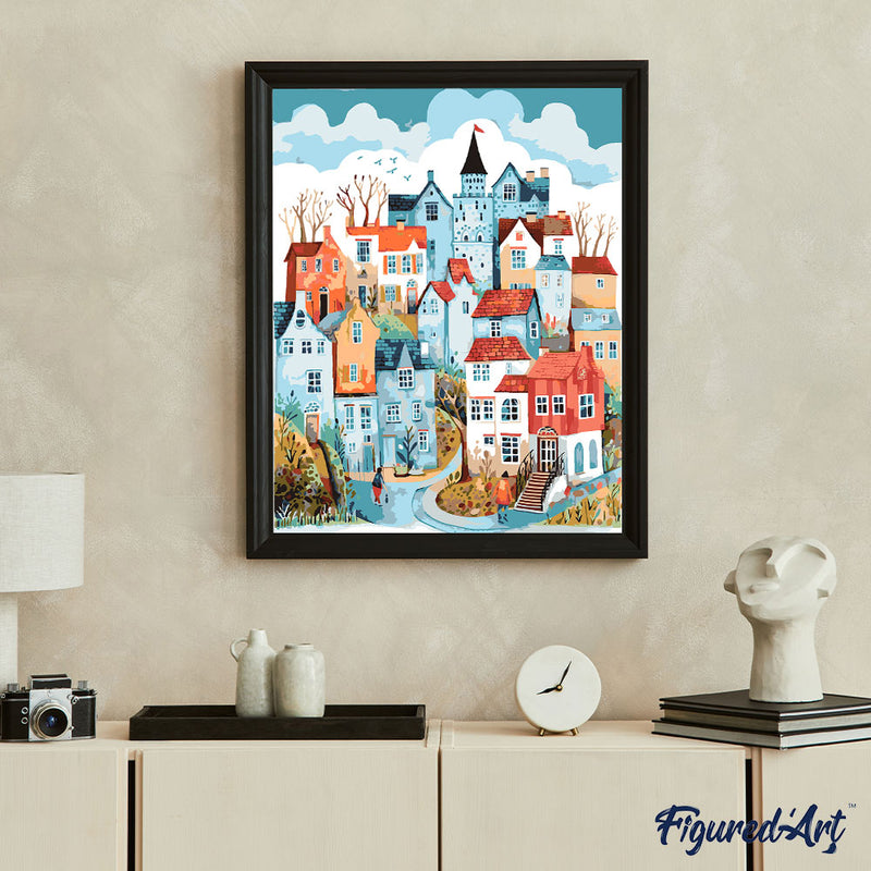 Peinture Par Numéros - Peinture Par Numéros - Village Enchanté Bleu