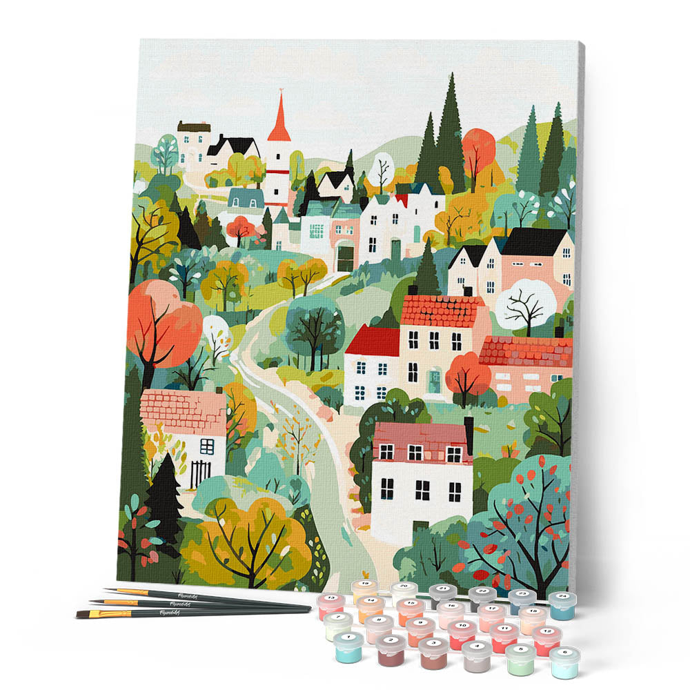 Peinture Par Numéros - Village Enchanté Vert