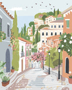 Peinture Par Numéros - Ville À Flanc De Colline Pastel