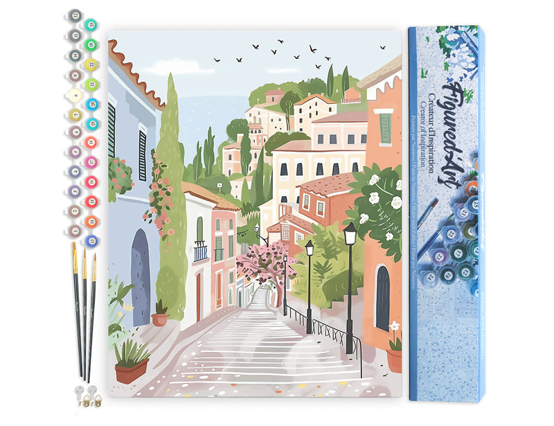 Peinture Par Numéros - Ville À Flanc De Colline Pastel