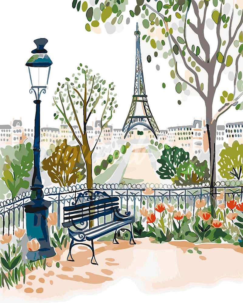 Peinture par numéros Figured'Art Aquarelle Jardin de Paris