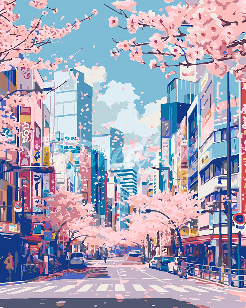 Peinture Par Numéros - Fleurs De Cerisier De Tokyo