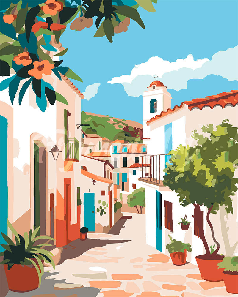 Peinture Par Numéros - Ruelle Méditerranéenne