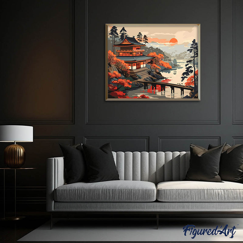 Peinture Par Numéros - Vue Vintage Sur La Pagode - Toile Roulée