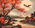 Peinture Par Numéros - Grues Et Vue Sur Le Mont Fuji
