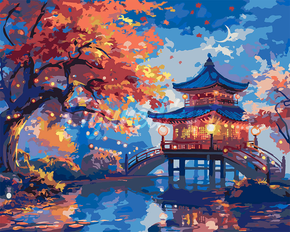 Peinture Par Numéros - Pagode Par Une Nuit D’Automne