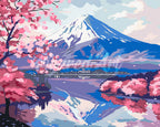 Peinture Par Numéros - Mont Fuji Et Lac Aux Cerisiers En Fleurs