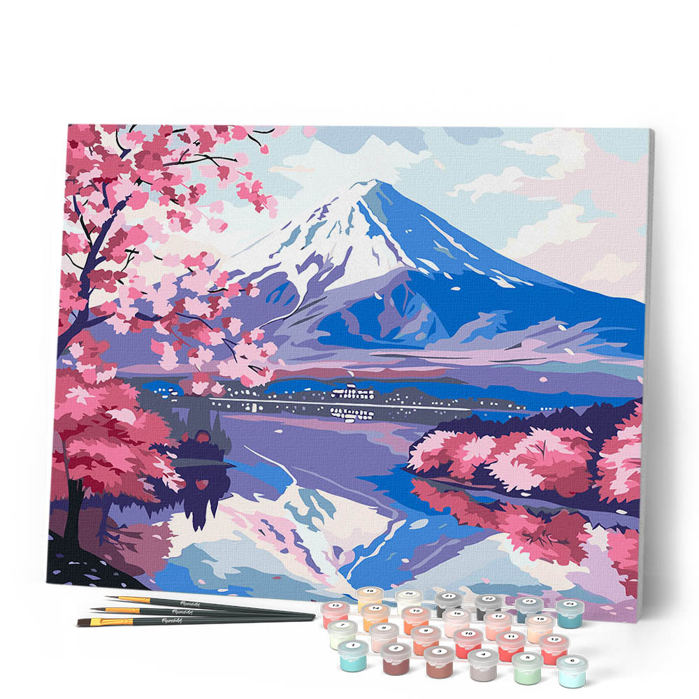 Peinture Par Numéros - Mont Fuji Et Lac Aux Cerisiers En Fleurs
