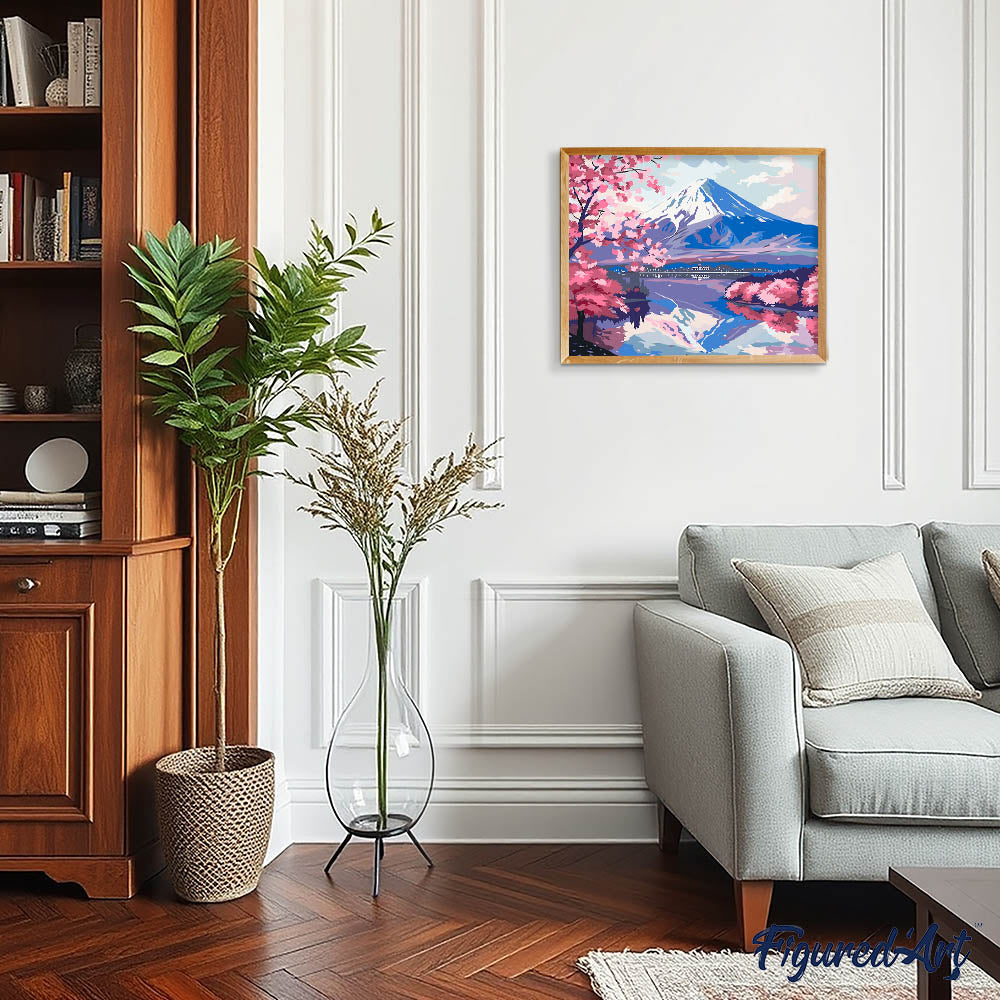 Peinture Par Numéros - Mont Fuji Et Lac Aux Cerisiers En Fleurs