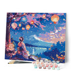Peinture Par Numéros - Geisha, Lanternes Et Mont Fuji