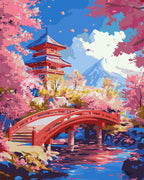 Peinture Par Numéros - Pont Rouge Et Cerisiers En Fleurs