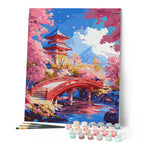 Peinture Par Numéros - Pont Rouge Et Cerisiers En Fleurs