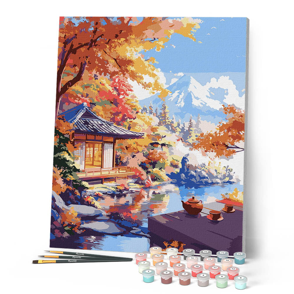 Peinture Par Numéros - Maison De Thé D’Automne Au Bord Du Lac