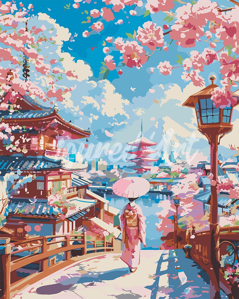 Peinture Par Numéros - Rue Des Cerisiers En Fleurs À Kyoto