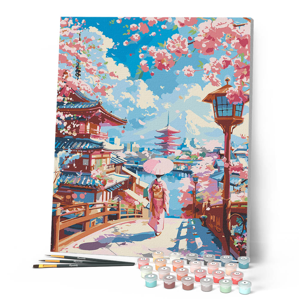 Peinture Par Numéros - Rue Des Cerisiers En Fleurs À Kyoto