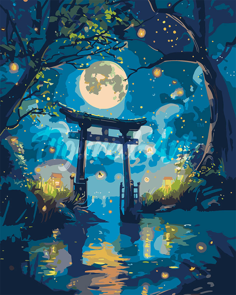 Peinture Par Numéros - Torii Au Clair De Lune Et Lucioles