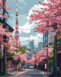 Peinture Par Numéros - Rue Des Cerisiers En Fleurs À Tokyo