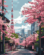 Peinture Par Numéros - Rue Des Cerisiers En Fleurs À Tokyo