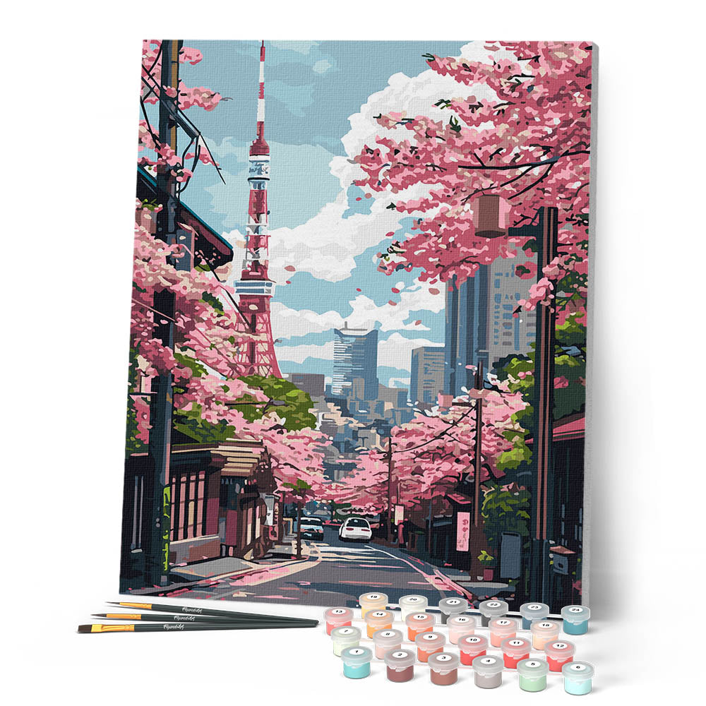Peinture Par Numéros - Rue Des Cerisiers En Fleurs À Tokyo