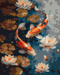 Peinture Par Numéros - Carpe Koï Vintage Et Fleurs