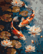 Peinture Par Numéros - Carpe Koï Vintage Et Fleurs