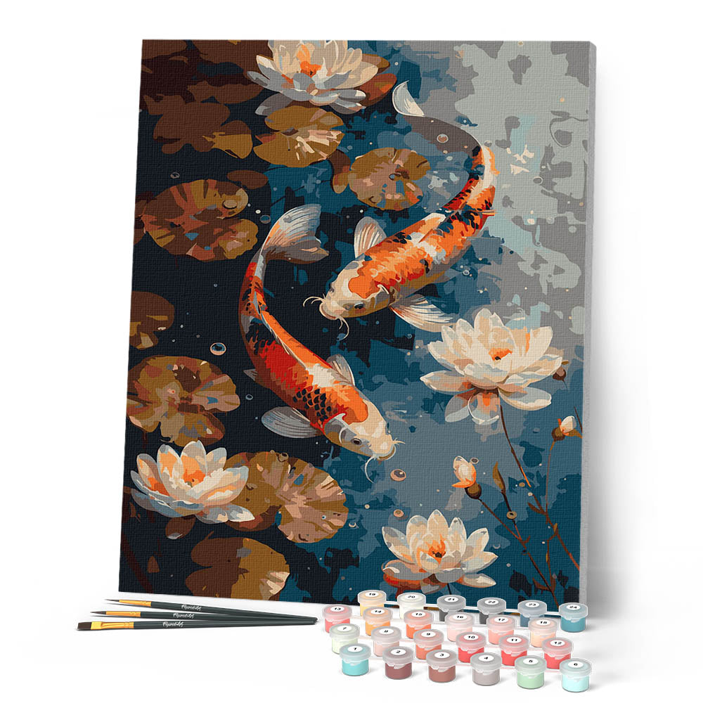 Peinture Par Numéros - Carpe Koï Vintage Et Fleurs