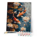 Peinture Par Numéros - Carpe Koï Vintage Et Fleurs