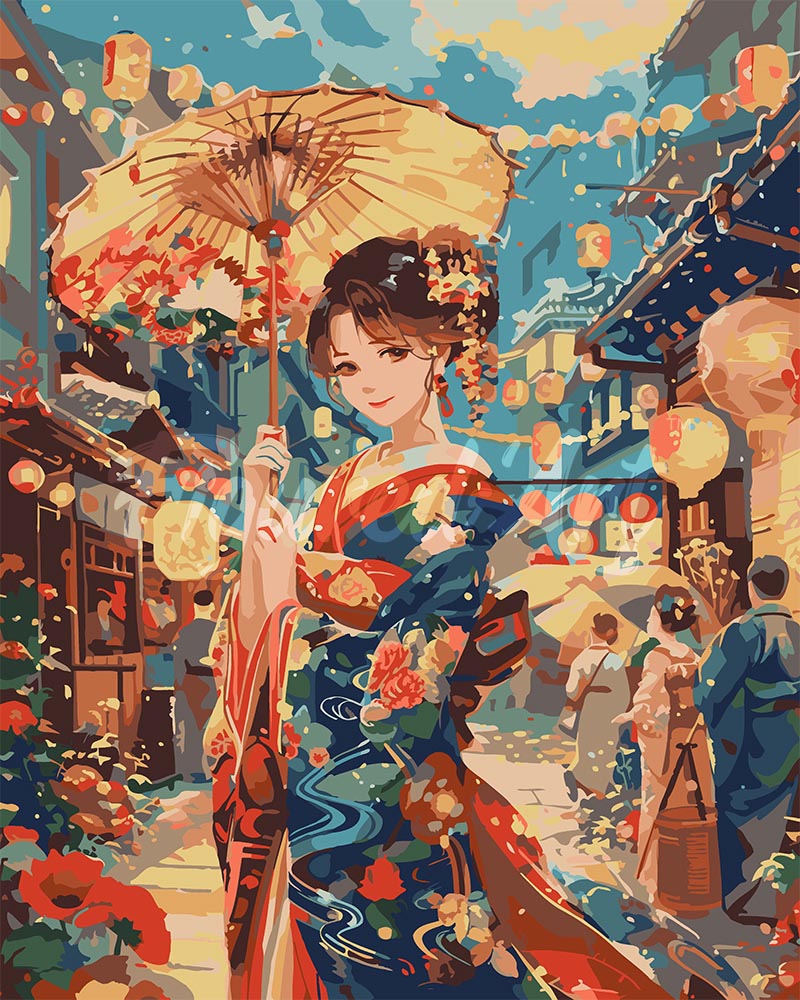 Pintura por números - Joven con kimono en el Festival de los Faroles