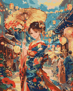 Pintura por números - Joven con kimono en el Festival de los Faroles