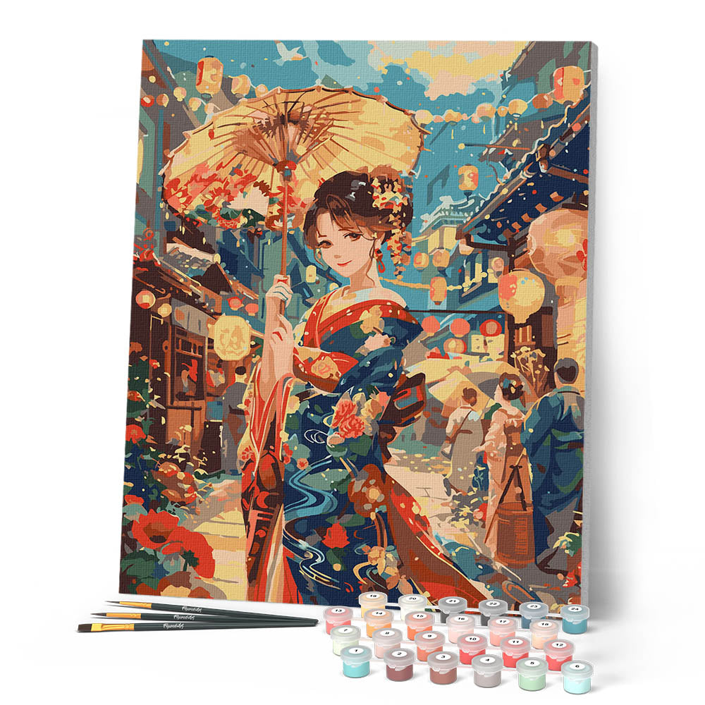 Pintura por números - Joven con kimono en el Festival de los Faroles
