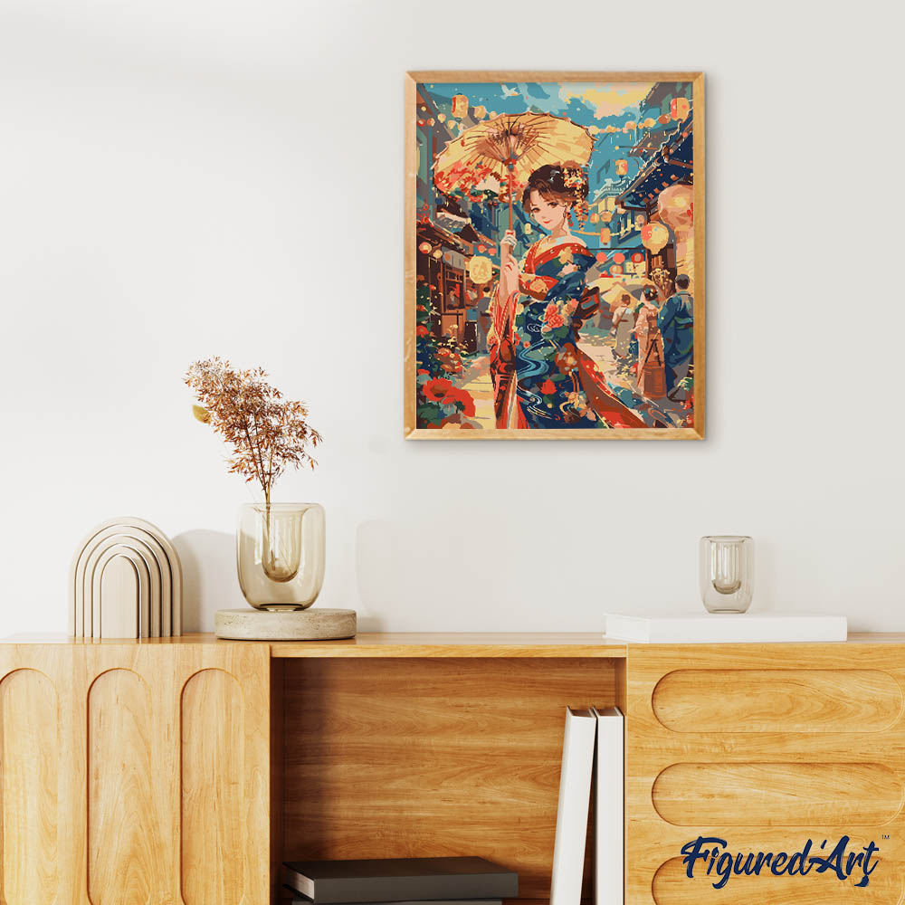 Pintura por números - Joven con kimono en el Festival de los Faroles