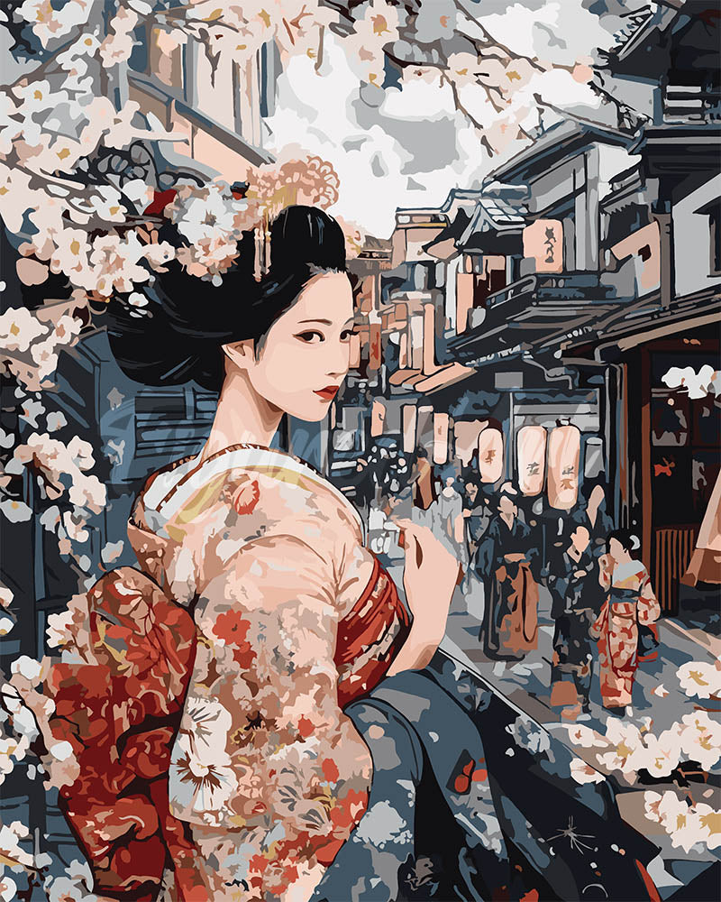 Peinture Par Numéros - Geisha Dans Une Rue Vintage