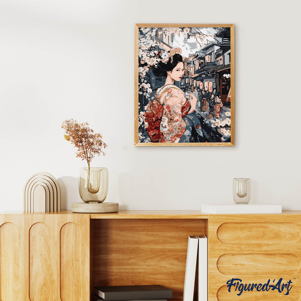 Peinture Par Numéros - Geisha Dans Une Rue Vintage