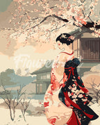 Peinture Par Numéros - Scène Vintage D’Une Geisha En Hiver