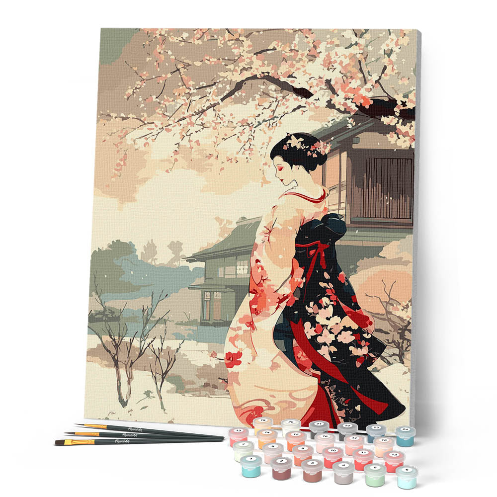 Peinture Par Numéros - Scène Vintage D’Une Geisha En Hiver