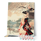 Peinture Par Numéros - Scène Vintage D’Une Geisha En Hiver