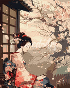 Paint by Numbers - Woman in Vintage Kimono and Cherry Blossoms