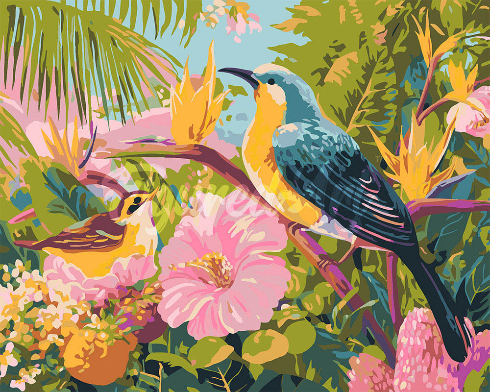 Pintura por números - Aves del jardín tropical