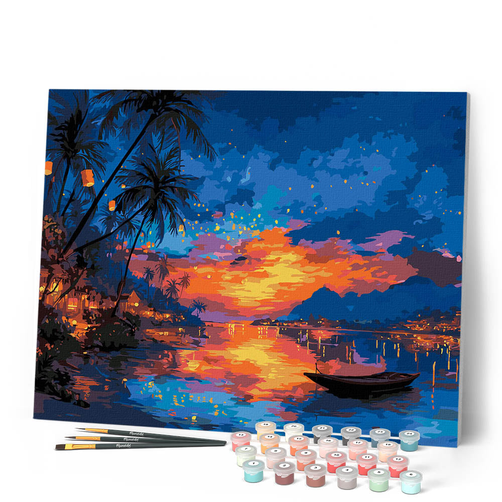 Peinture Par Numéros - Coucher De Soleil Sur La Plage Et Lanternes