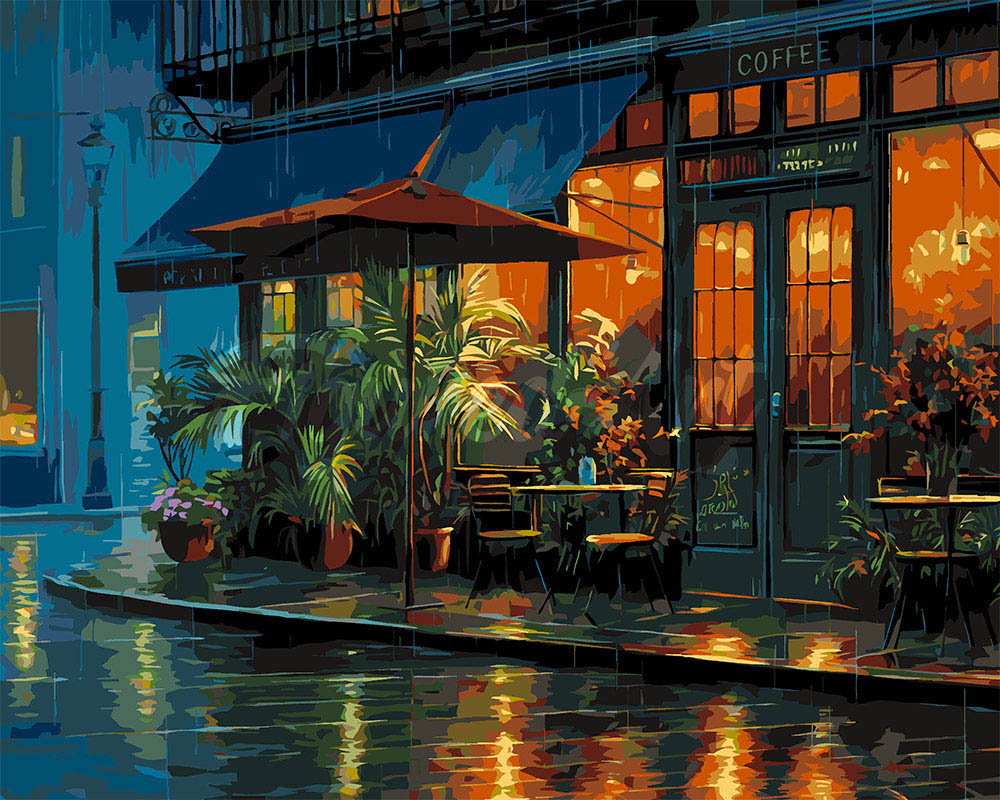 Peinture Par Numéros - Café Du Coin Pluvieux